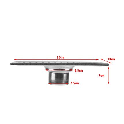 Stainless steel rectangular floor drain 20 x 10 cm bathroom shower drain protector, kitchen waste grate with removable filter