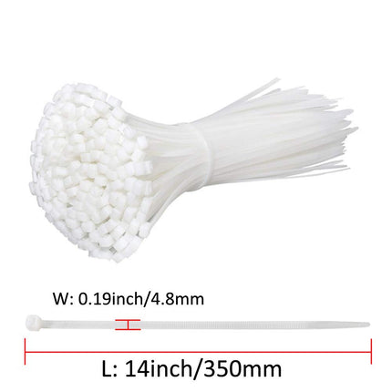 ETOPARS 250 Pieces White 350mm x 4.8mm Self-Locking Plastic Cable Ties Self-Adhesive Protected Wire Cable Locking Tool 22kg Tensile Strength