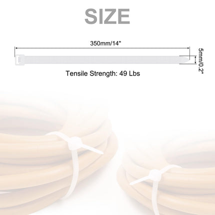 sourcing map 5mm Nylon Self-Locking Cable Ties, 250pcs, 350mm, 22.2kg, White