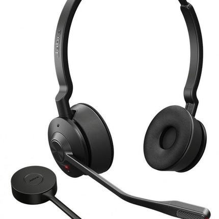 Jabra Engage 55 stereo peakomplekt UC, Link 400a DECT adapter USB-A, Engage 55 lauaalus, 1,2 m USB-C - USB-A kaabel, kandekott, garantii ja hoiatused (ohutusbrošüürid)