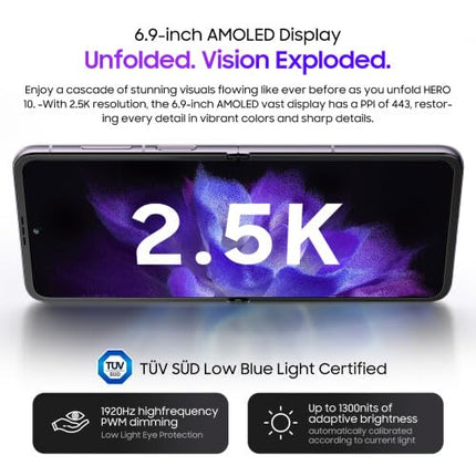 Blackview Hero 10 Smartphone Unlocked, 6.9-inch 2.5K Foldable Design Dual Screen, 108MP Camera, 36GB RAM + 256GB ROM, 4000mAh 45W Fast Charging, Dual-SIM Android 13 Mobile Phone, GPS NFC Black