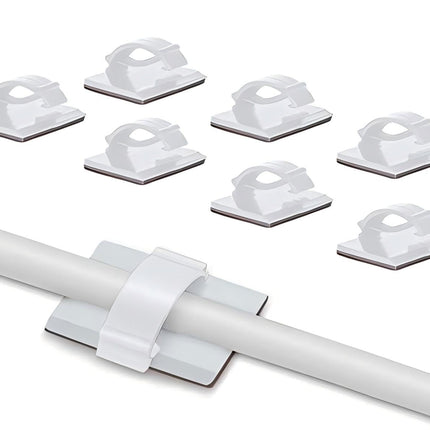 Elfcam - Self-adhesive cable clips for fiber optic cables (fiber optic patch cables), power cables, network cables, USB charging cables and audio cables, white (100 pieces)