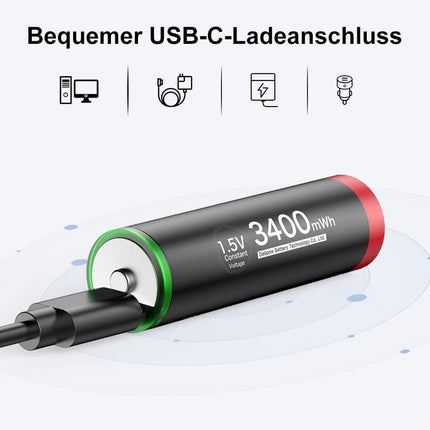 Delyeepow USB-C AA AAA Rechargeable Batteries Lithium Rechargeable, 1.5V 3400mWh AA 4 Pack 1200mWh AAA 4 Pack USB Rechargeable Batteries with 4-in-1 USB-C Charging Cable, 1 Hour Fast Charge, 1500 Cycles