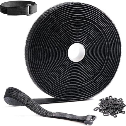 Durable nylon hook and loop fastener strips, adjustable hook and loop fasteners, cut to length, ideal for wire management, cable organizers and cable ties, black (size: 1)