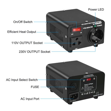 Cantonape 500W Voltage Converter, 230V to 110V USA Voltage Converter Toroidal Transformer 500VA Pro - In: 110V or 220V / Out: 110V and 220V
