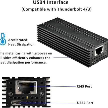 IO Crest Etherneti adapter USB 4.0 Type C 10G, kiirete võrguühenduste jaoks, RJ45 port, toetab 10 Gb/s, 5 Gb/s, 2,5 Gb/s, 1 Gb/s ja 100 Mbps Base-T