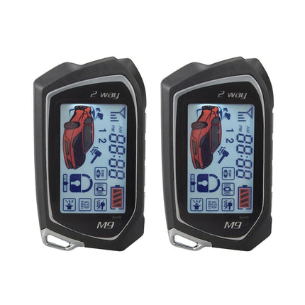 EASYGUARD EC207-M9-SR kahesuunaline autoalarmi turvakomplekt LCD-ekraaniga, käivitusnupuga, kaugjuhtimispuldiga, mootori käivitamisega, sireeniga, DC12 V