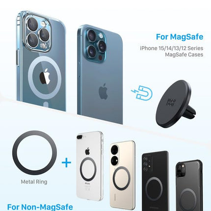 YOSH autotelefoni hoidik MagSafe'ile, magnetiline autotelefoni hoidik õhutusava jaoks - [ei häiri juhtmevaba laadimist], universaalne iPhone 16 15 14, Samsungi, Pixeli ja muude seadmete jaoks - magnetilise rõngaga