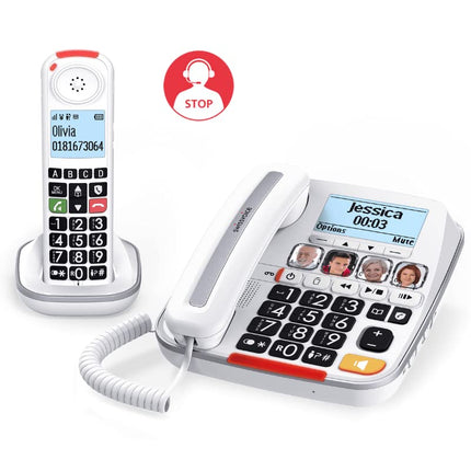 SWISSVOICE - Xtra 3355 Combo - DECT - Juhtmega lauatelefon + Juhtmeta telefonitoru - Suured nupud - Automaatvastaja - Helivõimendi - Kuuldeaparaatidega ühilduv - Kõnede blokeerimine - Valge
