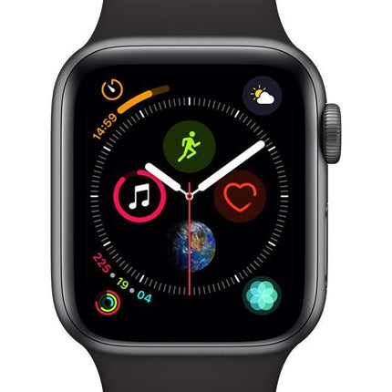 Apple Watch Series 4 44mm (GPS + Cellular) - kosmosehall alumiiniumkorpus musta sportrihmaga (taastatud)