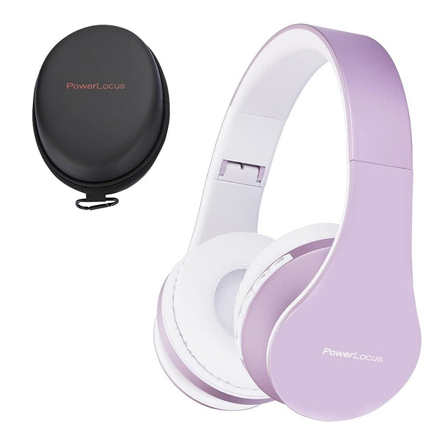 PowerLocus Bluetooth-kõrvaklapid, juhtmevabad Bluetooth-kõrvaklapid, kokkupandavad juhtmevabad kõrvapealsed kõrvaklapid, peakomplekt, Aux-tugi, mikrofon, käed-vabad funktsioon iPhone'ile, Androidile, arvutile (valge/lilla)