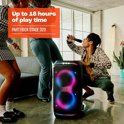 JBL Partybox Stage 320 in Black – Portable Bluetooth speaker with JBL Pro Sound, light show, AI sound boost, wheels and telescopic handle – 18 h battery life