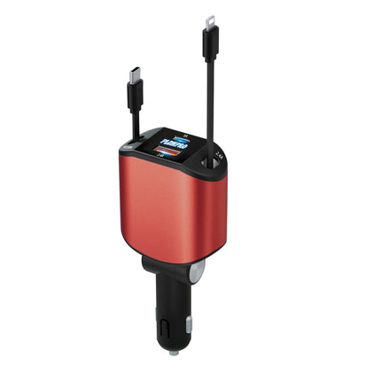 PLDHPRO 4 in 1 80W Car Charger, Retractable USB-C iOS Cable, Cigarette Lighter Fast Car Charger for iPhone 16/15/14/13 Samsung Galaxy s24/23/22/a55/ultra/pixel/iPad-Red