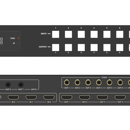 FOURKAY 8x8 4K HDMI maatrikslüliti koos allaskaleerimise, ARC, HDR10+, HLG, Dolby Vision, Atmos funktsiooniga. 4K@60Hz tugi SkyQ UHD jaoks.