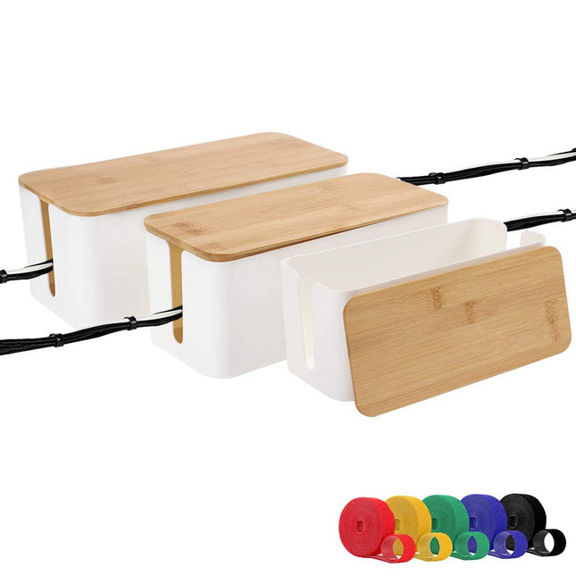 Powerking Cable Management Box, Wood Grain Cable Organizer For Cable and Cord Management, Storage and Holder to Cover and Hide Power Strips and Cables