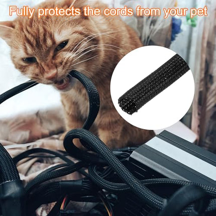 sourcing map Wire Loom Split Sleeve 0.9cm 2.5m Black Self-Winding Braided Sleeve UL94-V2 Fire Resistant PET Sheath for Automotive Home Cable Management