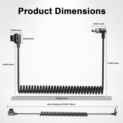 Alvin's Cables D-puuteühendusega täisnurga all lukustatav alalisvoolu spiraaltoitekaabel Atomos monitori ja videoseadmete PIX-E7, PIX-E5, 7 puutetundliku ekraaniga Hollyland Mars 400s jaoks
