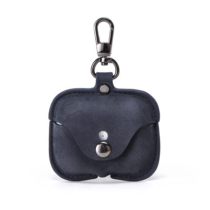 Hiram Crazy Horse Leather Earphone Case Compatible with AirPods Pro, Durable and Soft Leather Travel Pouch with Keychain