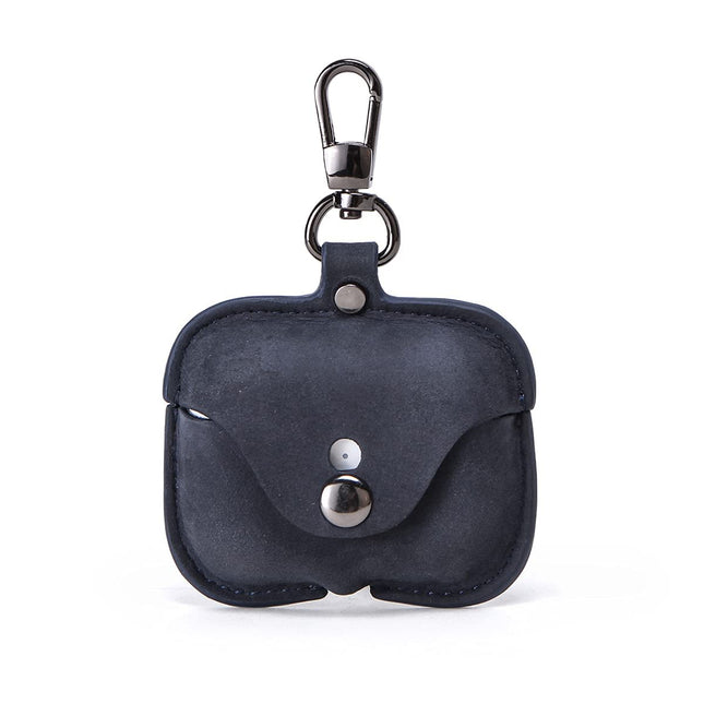 Hiram Crazy Horse Leather Earphone Case Compatible with AirPods Pro, Durable and Soft Leather Travel Pouch with Keychain