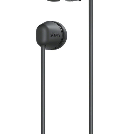 Sony WI-C100 juhtmevabad kõrvaklapid (kuni 25 tundi aku tööiga, optimeeritud häälassistentidele, integreeritud mikrofon telefonikõnede jaoks, Bluetooth), mustad, väikesed