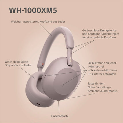 Sony WH-1000XM5 esmaklassilised kõrvaklapid mürasummutuse, Bluetoothi, selge kõnekvaliteedi, kõrglahutusega heli, kuni 30-tunnise akueaga, kõva ümbrisega, iOS ja Android - suitsuroosa