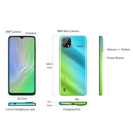 Blackview A55 4G nutitelefon ilma lepinguta, soodne, 6,53-tolline HD+ ekraan, MT6761V 2,0 GHz 3 GB + 16 GB, 5 MP + 8 MP kaamera, 4780 mAh aku, Android 11 DUAL SIM mobiiltelefon GPS näotuvastus sinine