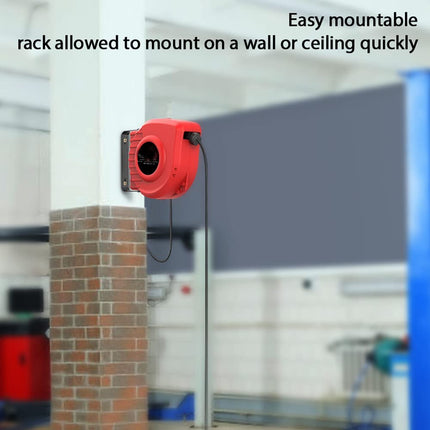 Automatic cable reel 15M+1.5M outdoor cable reel, applicable to 1500W (maximum load capacity when unrolled: 3200W) with 180° rotatable wall bracket, reset button and adjustable stop