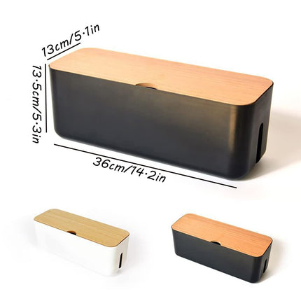Kaabli hoiukarp, kaabli hoiukarp, elektrijuhtmete korraldaja ventilatsiooniavaga lauale, telerile, arvutile, USB-jaoturile, pikendusjuhele, puidust kaas, 36 x 13,5 x 13 cm