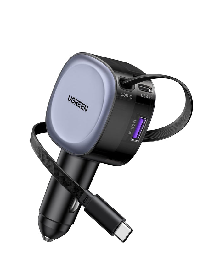 UGREEN sigaretisüütaja USB-C 75W sissetõmmatav autolaadija autolaadija USB kiirlaadija mobiiltelefoni autotarvikud 12v USB laadimiskaabel autoadapter iPhone 16, iPadi, Galaxy S24 S25, GPS-i jne jaoks