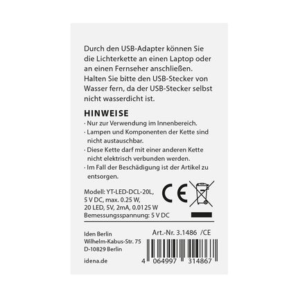 Idena 31486 - Dekoratiivne jõulupuu 20 sooja valge LED-iga, umbes 25 cm kõrge, punaste kuusekaunistuste ja USB-pordiga, kaunistuseks advendi- ja jõuludeks