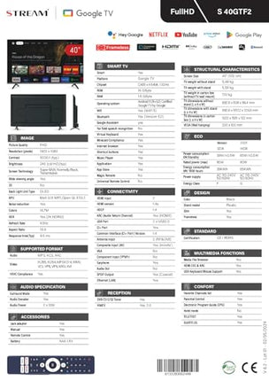 Voogesitussüsteem – nutiteler 40", FULLHD, HDR10, raamita, Google Assistant, Chromecast integreeritud – mudel S40GTF2 (2024)