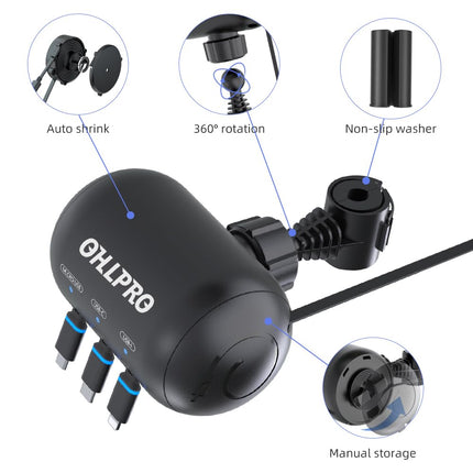 OHLPRO mitme peatoega sissetõmmatav autolaadija, 3-ühes USB-C laadimiskaabel, sissetõmmatav tagaistme autolaadija iPhone'ile, Samsungile, Androidile, ideaalne taksodele, Uberile, šofööridele, reisitarvikutele