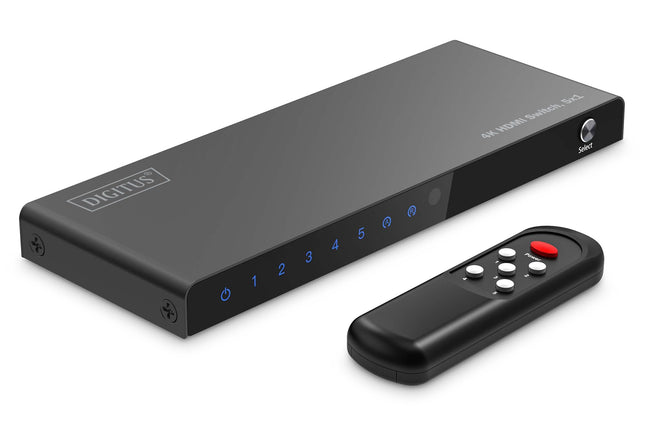 DIGITUS DS-55332 HDMI-lüliti 5x1 - 5 sisendit, 1 väljund - UHD 4K/60 Hz HDTV: 3840 x 2160p - HDCP 2.2 ja HDMI 2.0 - HDR, CEC, Deep Color, DTS, Dolby Digital, LPCM - teleri, monitori, PS5, PS4, Xboxi jaoks