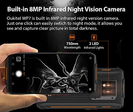 OUKITEL WP7 Flagship Outdoor Smartphone without Contract, 48MP Triple Camera + 8MP IR Night Vision Camera, 16MP Front Camera, Helio P90 8GB + 128GB, 8000mAh Battery, NFC, 6.53” FHD+ Rugged Smartphone Black