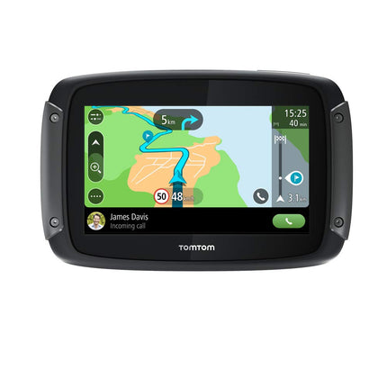 TomTom Motorcycle Navi Rider 500, 4,3-tolline ekraan, spetsiaalselt mootorratastele mõeldud käänulised ja mägised marsruudid, liiklusummikute vältimine tänu TomTom Trafficule, Euroopa kaardiuuendused, mootorrattahoidik + kaitsev kandekott
