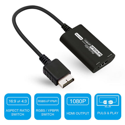 Jerilla PS1 PS2-HDMI muundur 1080P ülesskaleerija, PS2-HDMI adapterkaabel RGBS-YPbPr / 16:9-4:3 video-audio muundur + HDMI-kaabel PS1/PS2 konsoolile, HDTV-le