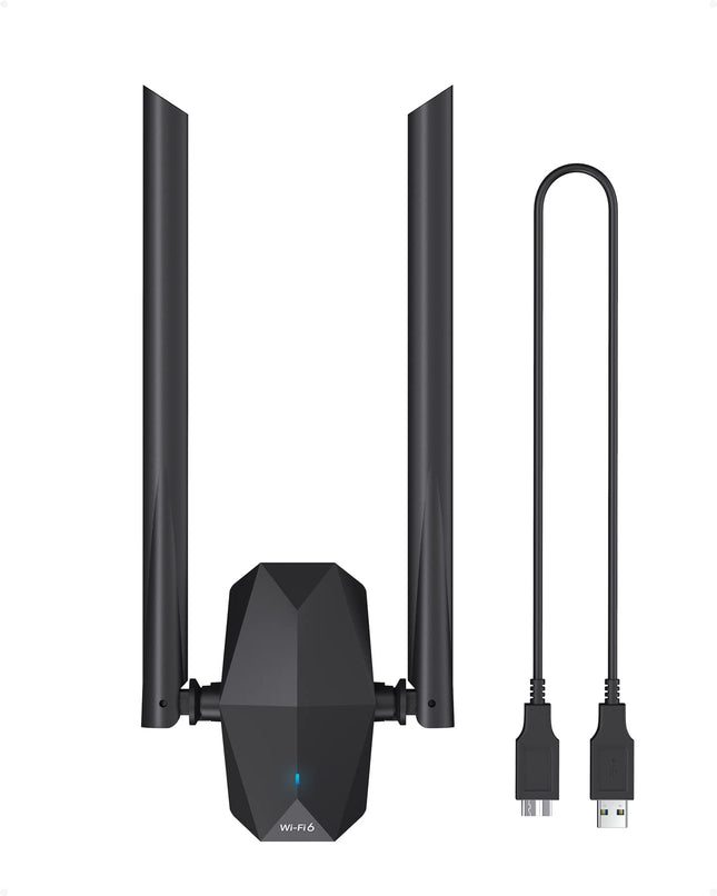 ioGiant WiFi 6 AX1800 USB WLAN-pulk arvutile suure võimendusega antennidega, WLAN-pulk WiFi 6 kahesageduslik USB WLAN-adapter pika levialaga 1201 Mbps 5 GHz, 574 Mbps 2,4 GHz, toetab AINULT Windows 11/10