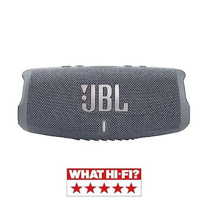 JBL Charge 5 Bluetooth Speaker - Grey – Waterproof, portable boombox with integrated power bank – One battery charge for up to 20 hours of wireless music enjoyment