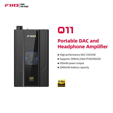 FiiO JadeAudio Q11 DAC kõrvaklapivõimendi DSD256 PCM 32bit/384bit nutitelefonidele/arvutitele 3.5mm 4.4mm väljundid, must