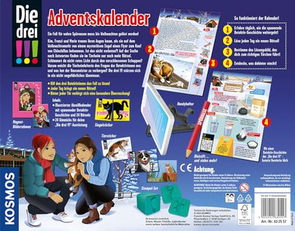 KOSMOS 632557 The Three !!! Advent Calendar 2024, Discover the secret of the animal shelter in 24 exciting puzzles, with 24 detective gimmicks, toy advent calendar for children ages 8 and up