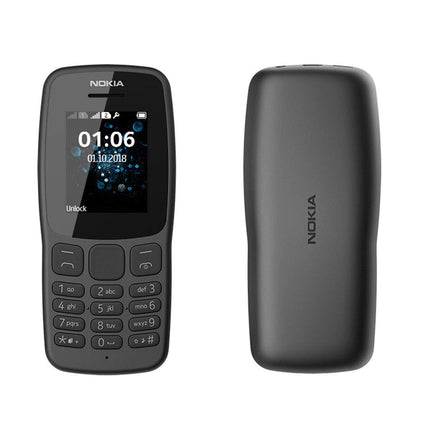 Nokia 106 kõikide operaatoritega 4 GB kahe SIM-kaardiga 2018 tumehall LED-taskulambiga – FM-raadio – suurte nuppudega telefon