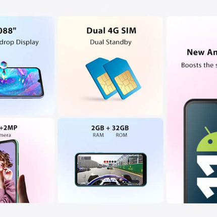 OSCAL C20 PRO Android 11 4G Smartphone Without Contract, Dual-SIM Mobile Phone, 6.08" HD+ Display, Unibody Design, Quad-Core 2GB RAM+32GB ROM, 2MP+8MP Dual Camera, 3380mAh Battery GPS Face Unlock Black