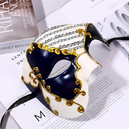 OIDEA meeste karnevalimaski poolmask: Vintage Itaalia Veneetsia mask Halloweeniks ja maskiballideks, Ooperifantoomi fantoomimask tumesinises kuldses värvitoonis pidudeks