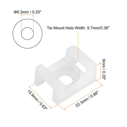sourcing map 500pcs Cable Tie Base Saddle Type Mount Wire Holder, 22.3x15.9x9mm Wire Clips Organizer Mounts Clamps for Electronic Cables, White, 0.25" Diameter