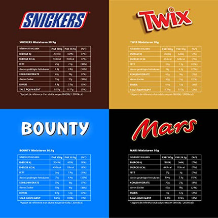 Miniatuursete šokolaadide segu, Mars, Snickers, Bounty &amp; Twix, klassikalised minibatoonid, piimašokolaad, šokolaadi suurpakk, peosegu, 296 batooni, 1 x 3 kg