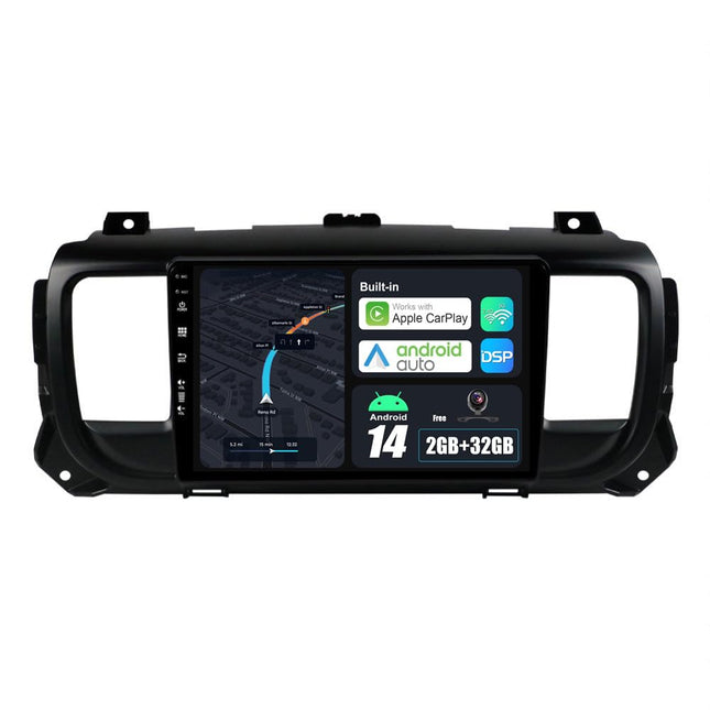 BXLIYER Android 14 autoraadio Citroen Jumpy 3 / Peugeot Expert/Toyota Proace/Opel Vivaro (2016-2021) GPS - juhtmevaba CarPlay Android Auto - 2G+32G - IPS 9-tolline 2 DIN - DAB roolil juhtimine