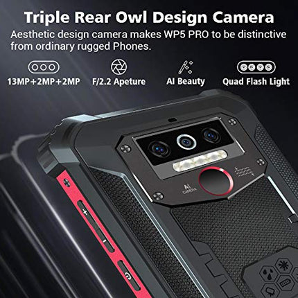 OUKITEL WP5 PRO 4G Outdoor Smartphone without Contract, 8000mAh Battery, 4 LED Flash, Android 10 Rugged Phone IP68, Helio A25 4GB + 64GB, 13MP + 2MP + 2MP, Face ID, GPS DUAL SIM Black