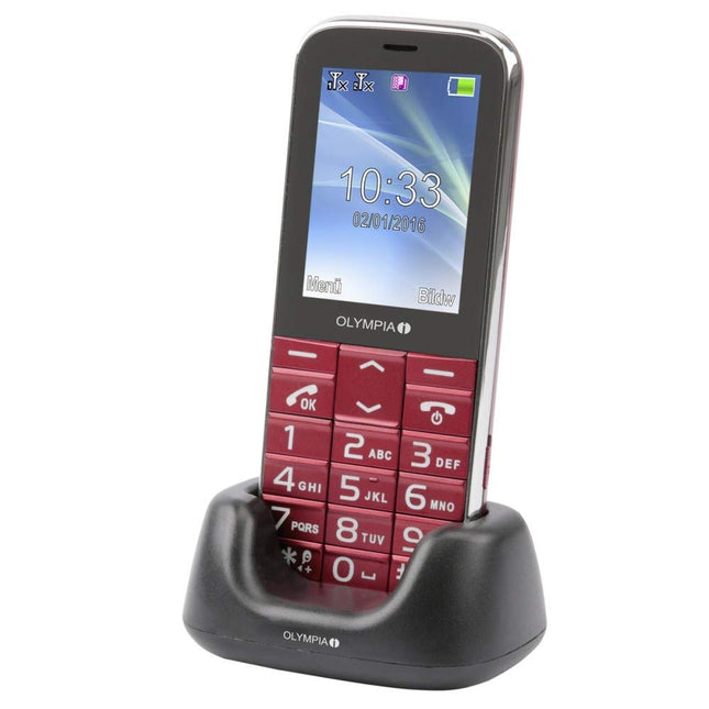 Olympia 2220 Joy II mobiiltelefon seenioridele ilma lepinguta suurte nuppude, valju helina ja kaameraga seenioridele mõeldud mobiiltelefon 2,4-tolline värviline ekraan, mini-SIM laualaadija, punane