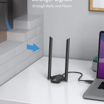 ioGiant WiFi 6 AX1800 USB WLAN Stick for PC with High Gain Antennas, WLAN Stick WiFi 6 Dual Band USB WLAN Adapter Long Range 1201 Mbps 5GHz, 574 Mbps 2.4GHz, ONLY supports Windows 11/10