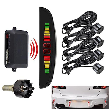 MASO Wireless Car Reversing Radar with 4 Sensors Kit, DC 12V Wireless Car Reversing Radar 0.3-2.0m/11.81-78.74in Car Reverse Parking Sensor with Sensitive Radar System